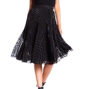 Haute Hippie Sun Burst Pleated Skirt in Black with Metallic Embroidery